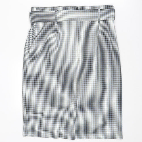 Marks and Spencer Womens Blue Geometric Polyester Straight & Pencil Skirt Size 14 Zip - Houndstooth pattern