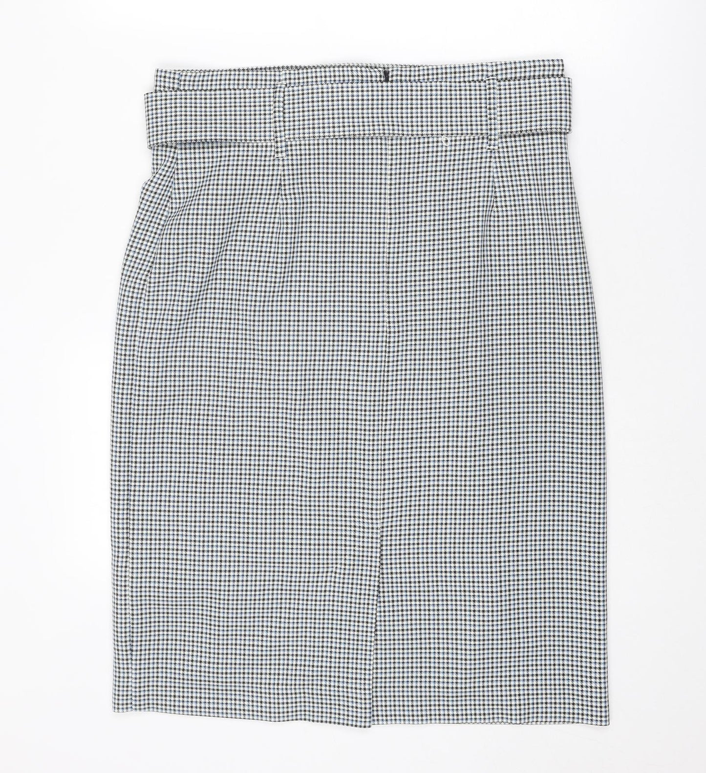 Marks and Spencer Womens Blue Geometric Polyester Straight & Pencil Skirt Size 14 Zip - Houndstooth pattern