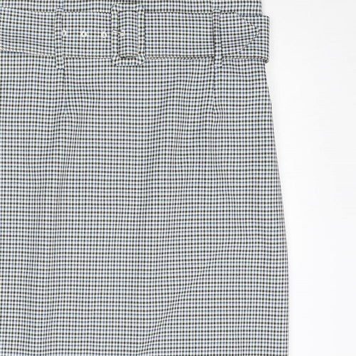 Marks and Spencer Womens Blue Geometric Polyester Straight & Pencil Skirt Size 14 Zip - Houndstooth pattern