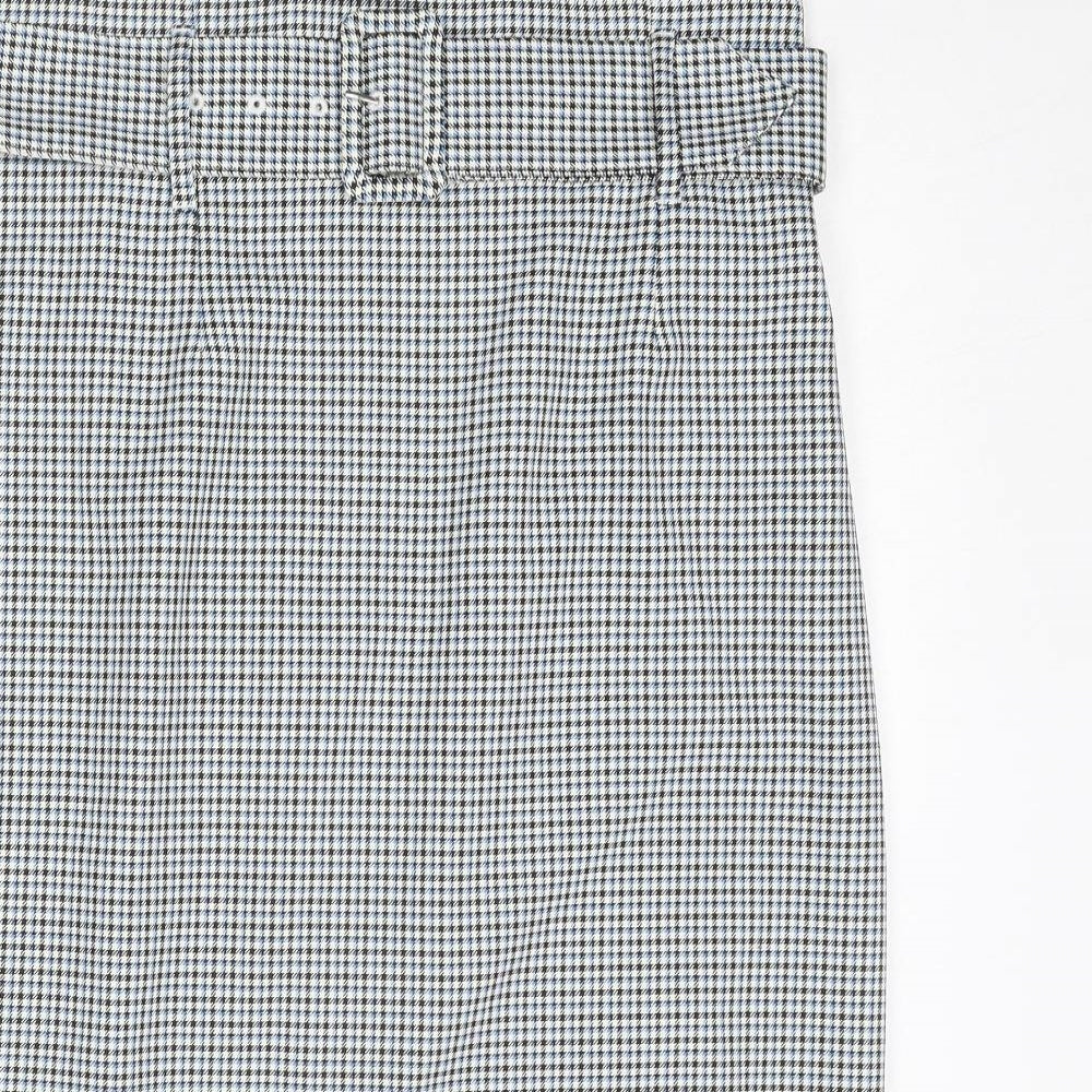 Marks and Spencer Womens Blue Geometric Polyester Straight & Pencil Skirt Size 14 Zip - Houndstooth pattern