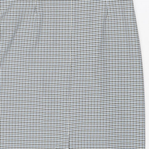 Marks and Spencer Womens Blue Geometric Polyester Straight & Pencil Skirt Size 14 Zip - Houndstooth pattern