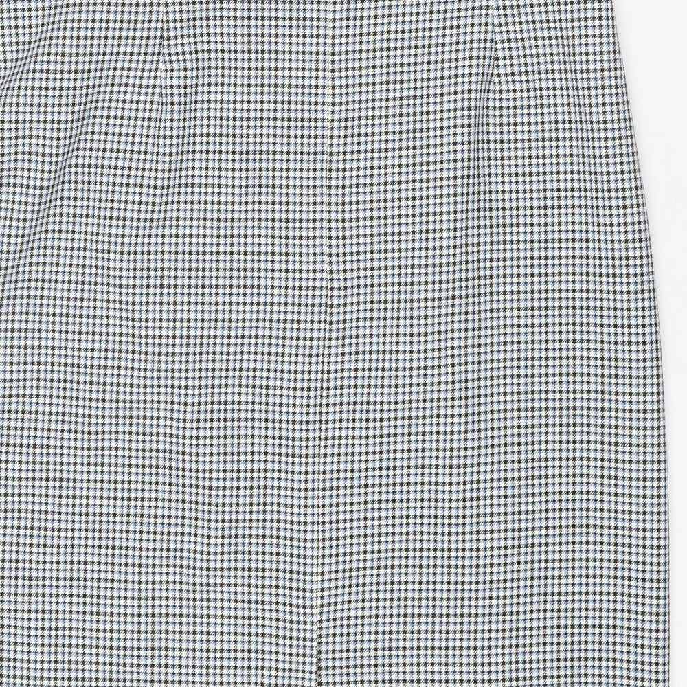 Marks and Spencer Womens Blue Geometric Polyester Straight & Pencil Skirt Size 14 Zip - Houndstooth pattern