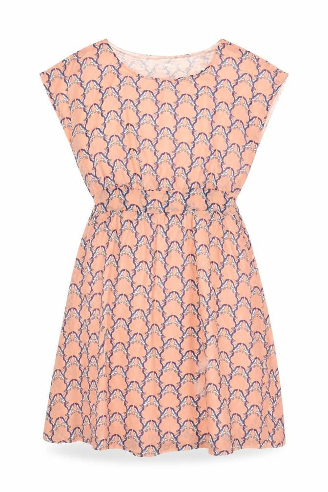 Front view of Tenki women’s pink geometric polyester a-line, size UK 12, round neck pullover