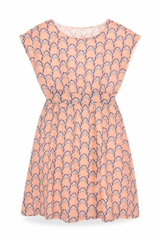 Front view of Tenki women’s pink geometric polyester a-line, size UK 12, round neck pullover