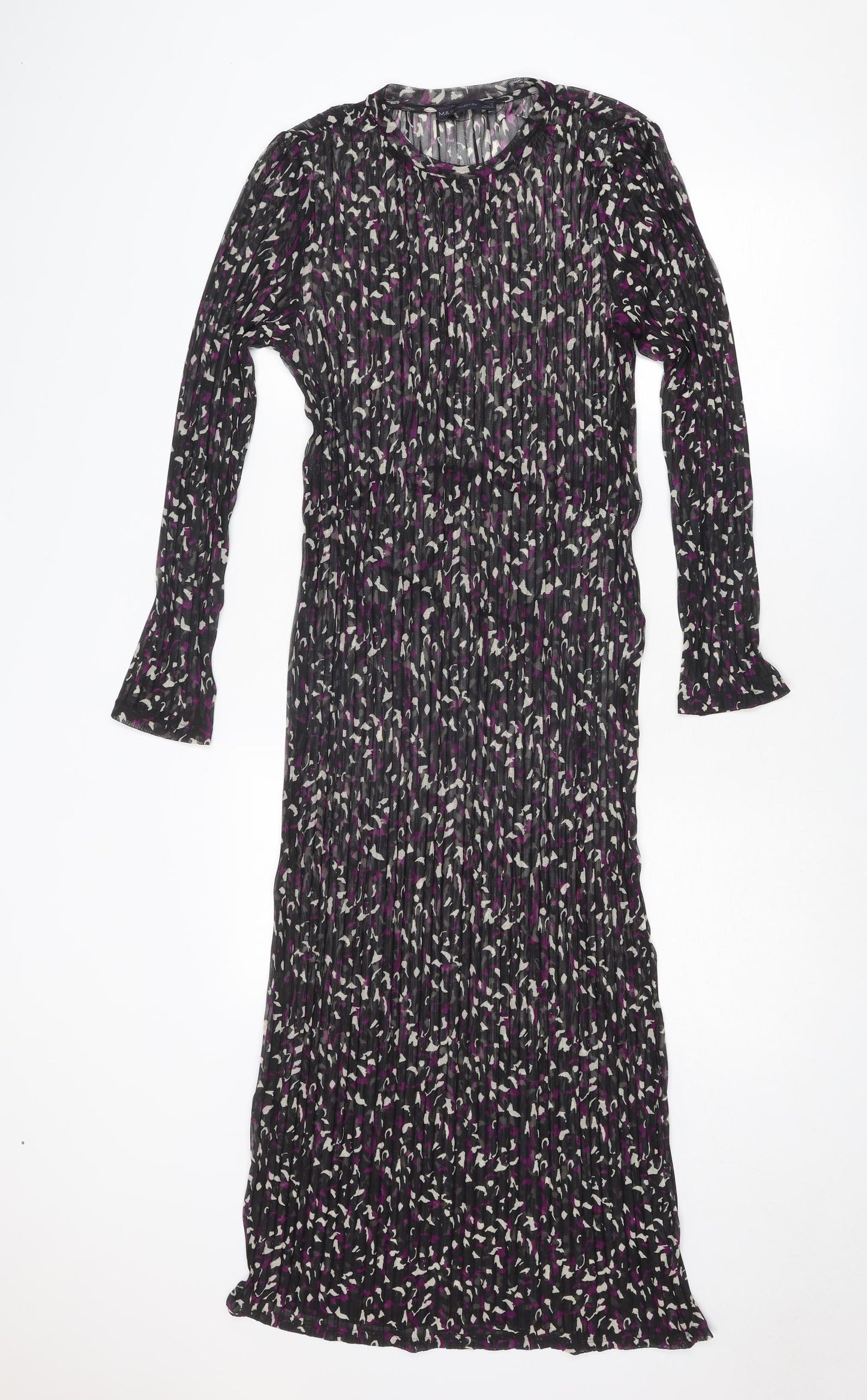 Marks and Spencer Womens Black Geometric Polyester Maxi Size 10 Round Neck Pullover