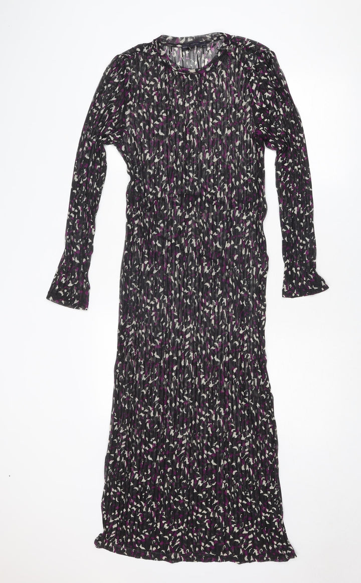 Marks and Spencer Womens Black Geometric Polyester Maxi Size 10 Round Neck Pullover