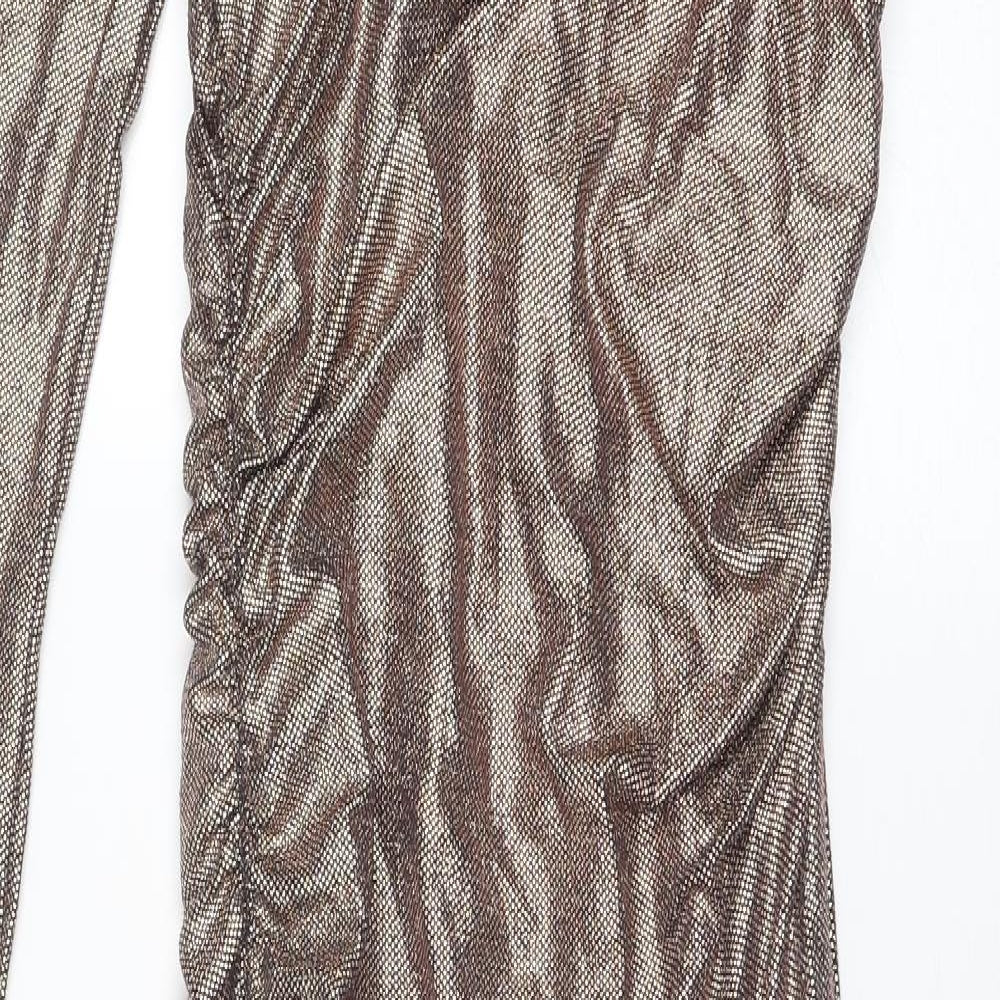 Zara Womens Gold Geometric Polyester Ball Gown Size L One Shoulder Pullover