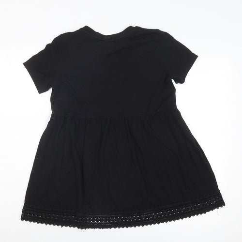 ASOS Womens Black Cotton Basic T-Shirt Size 8 Crew Neck - Crocheted Lace Trim