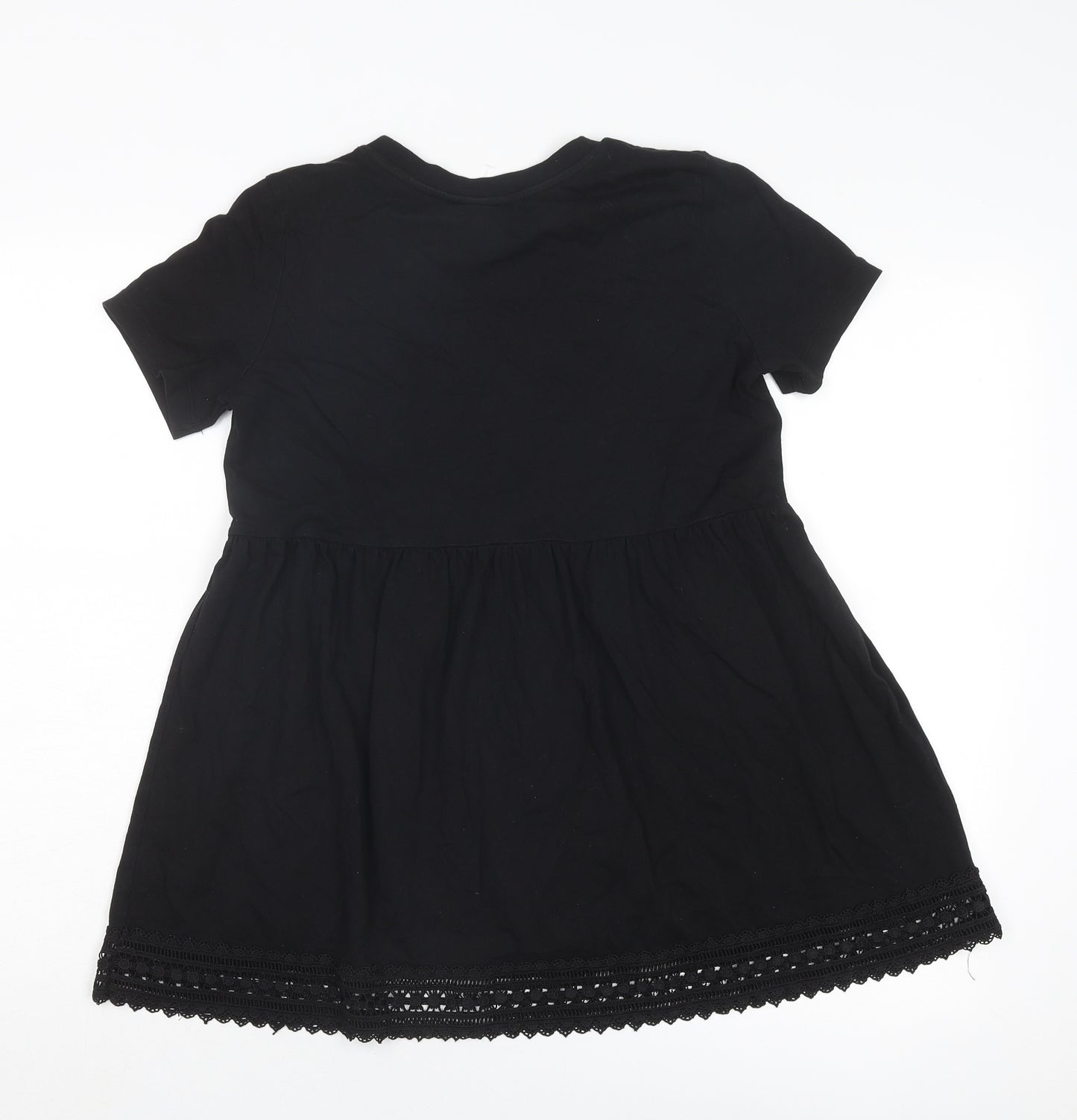 ASOS Womens Black Cotton Basic T-Shirt Size 8 Crew Neck - Crocheted Lace Trim