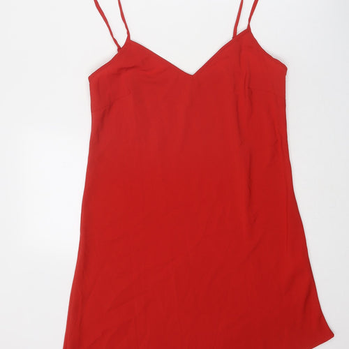 Debenhams Womens Red Polyester Slip Dress Size 12 V-Neck Pullover