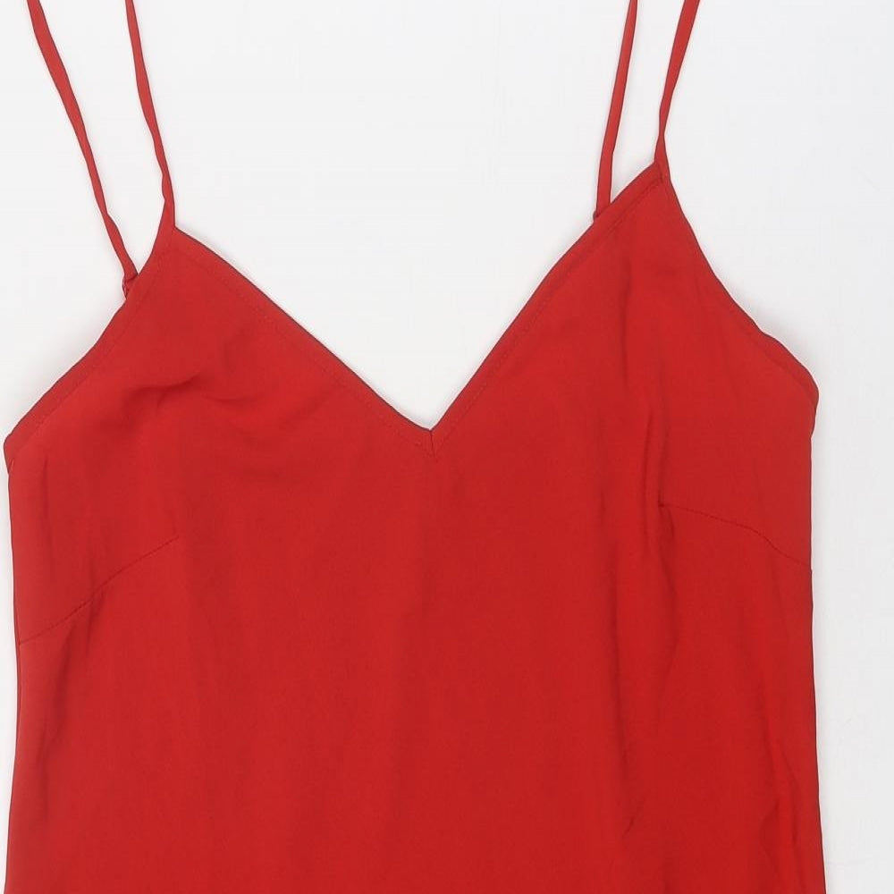 Debenhams Womens Red Polyester Slip Dress Size 12 V-Neck Pullover