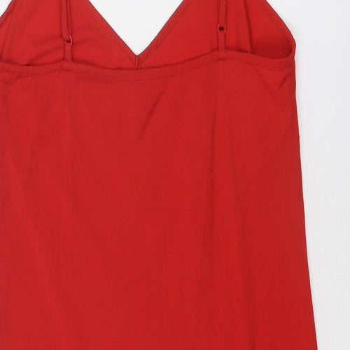 Debenhams Womens Red Polyester Slip Dress Size 12 V-Neck Pullover