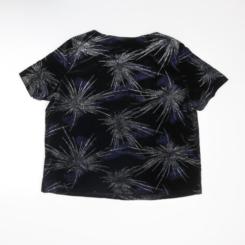 Bonmarché Womens Black Geometric Polyester Basic T-Shirt Size L Boat Neck