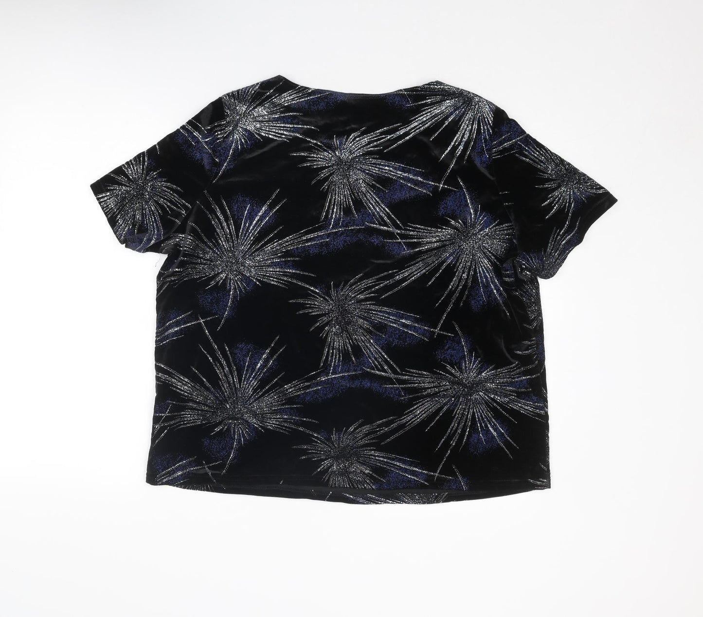 Bonmarché Womens Black Geometric Polyester Basic T-Shirt Size L Boat Neck