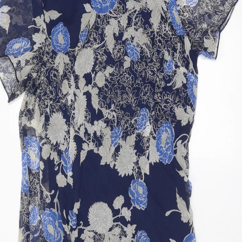 Damart Womens Blue Floral Polyester Sheath Size 16 Round Neck Pullover