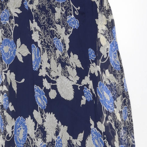 Damart Womens Blue Floral Polyester Sheath Size 16 Round Neck Pullover