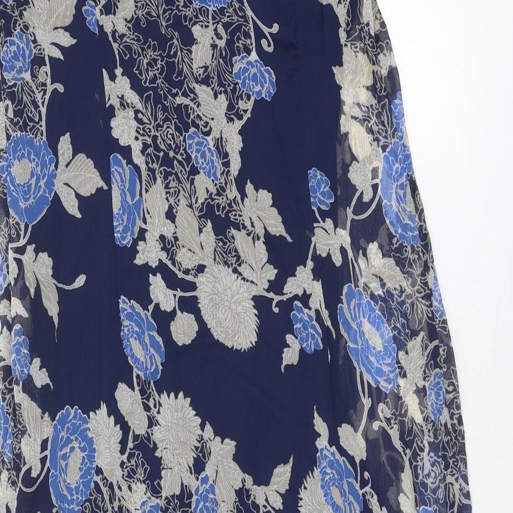 Damart Womens Blue Floral Polyester Sheath Size 16 Round Neck Pullover