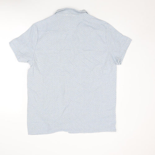 Boohoo Mens Blue Geometric Cotton Button-Up Size XL Collared Button