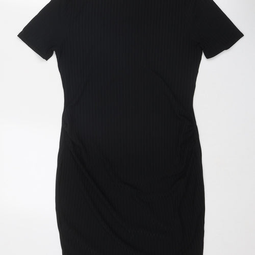 Boohoo Womens Black Polyester T-Shirt Dress Size 12 Round Neck Pullover