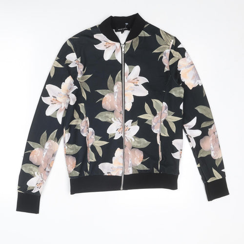 New Look Womens Black Floral Jacket Size 6 Zip