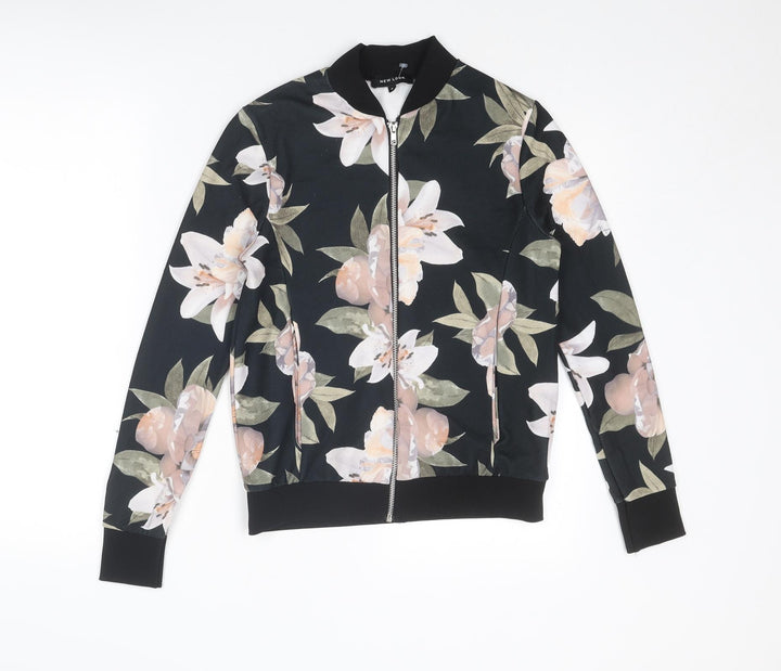 New Look Womens Black Floral Jacket Size 6 Zip
