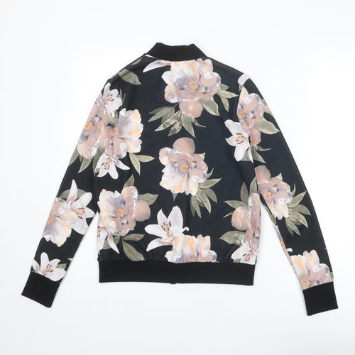 New Look Womens Black Floral Jacket Size 6 Zip