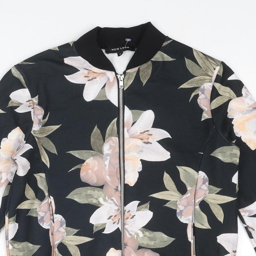 New Look Womens Black Floral Jacket Size 6 Zip