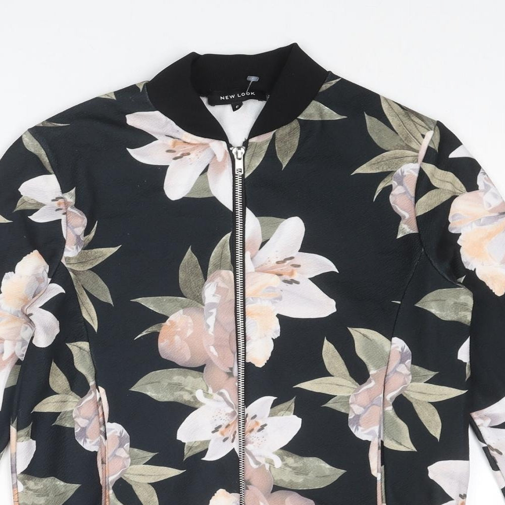 New Look Womens Black Floral Jacket Size 6 Zip