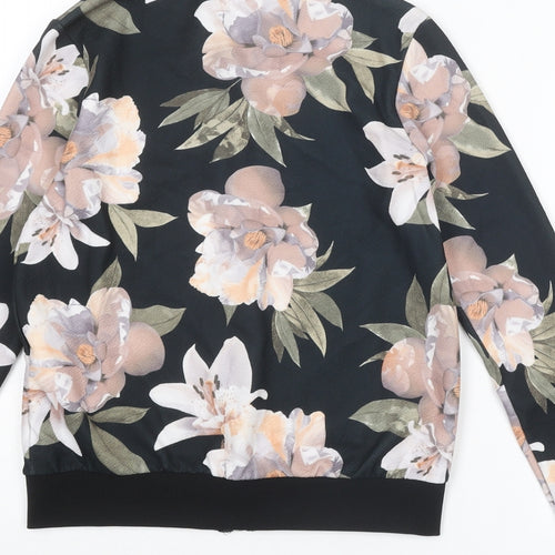 New Look Womens Black Floral Jacket Size 6 Zip