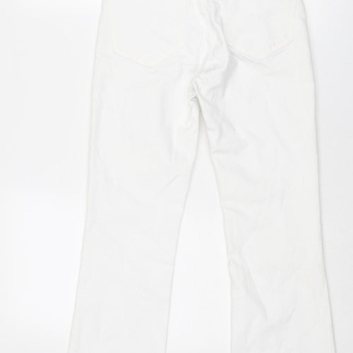 Zara Womens White Cotton Bootcut Jeans Size 8 Regular Zip - Distressed Hems
