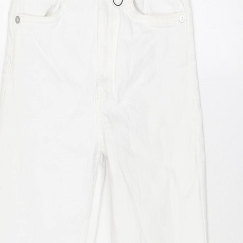 Zara Womens White Cotton Bootcut Jeans Size 8 Regular Zip - Distressed Hems