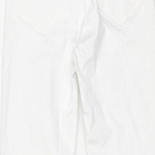 Zara Womens White Cotton Bootcut Jeans Size 8 Regular Zip - Distressed Hems