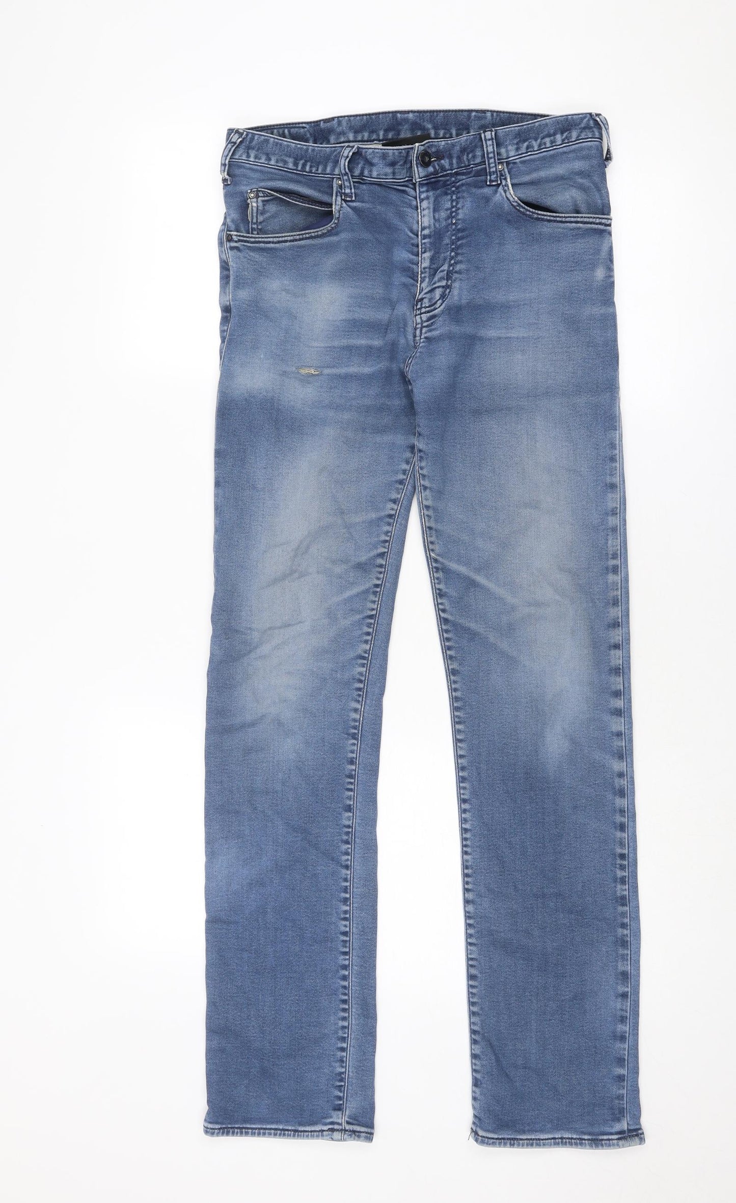 Emporio Armani Mens Blue Cotton Straight Jeans Size 30 in Regular Zip