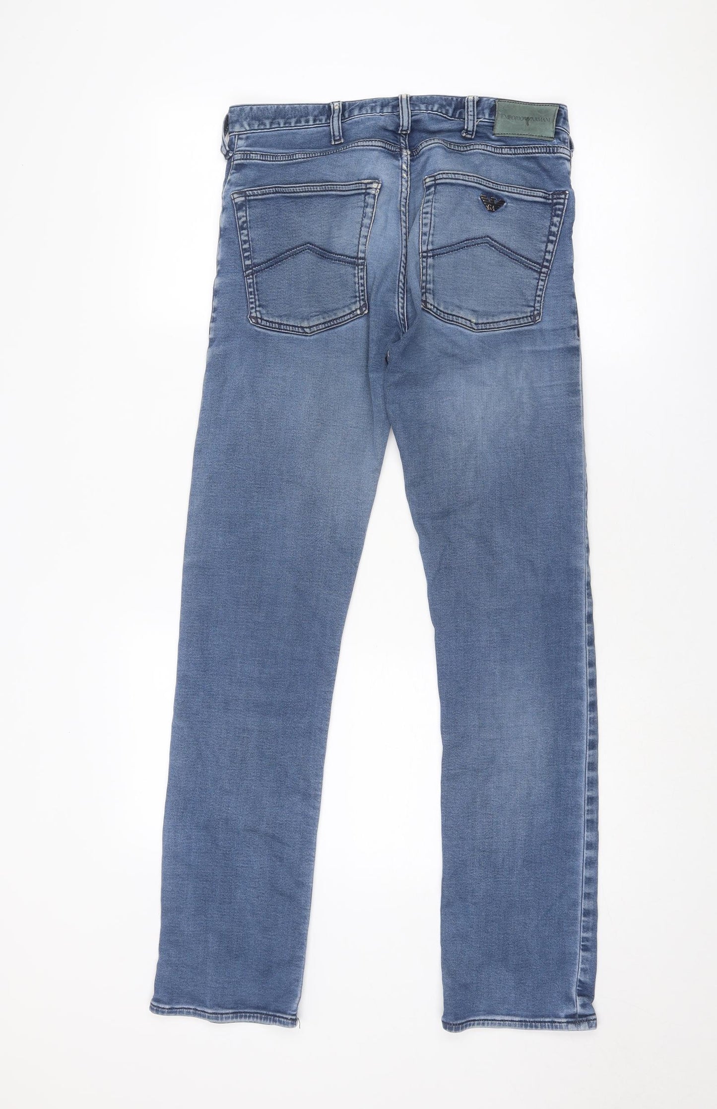 Emporio Armani Mens Blue Cotton Straight Jeans Size 30 in Regular Zip