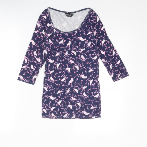 Dorothy Perkins Womens Blue Geometric Cotton Basic T-Shirt Size 8 Scoop Neck