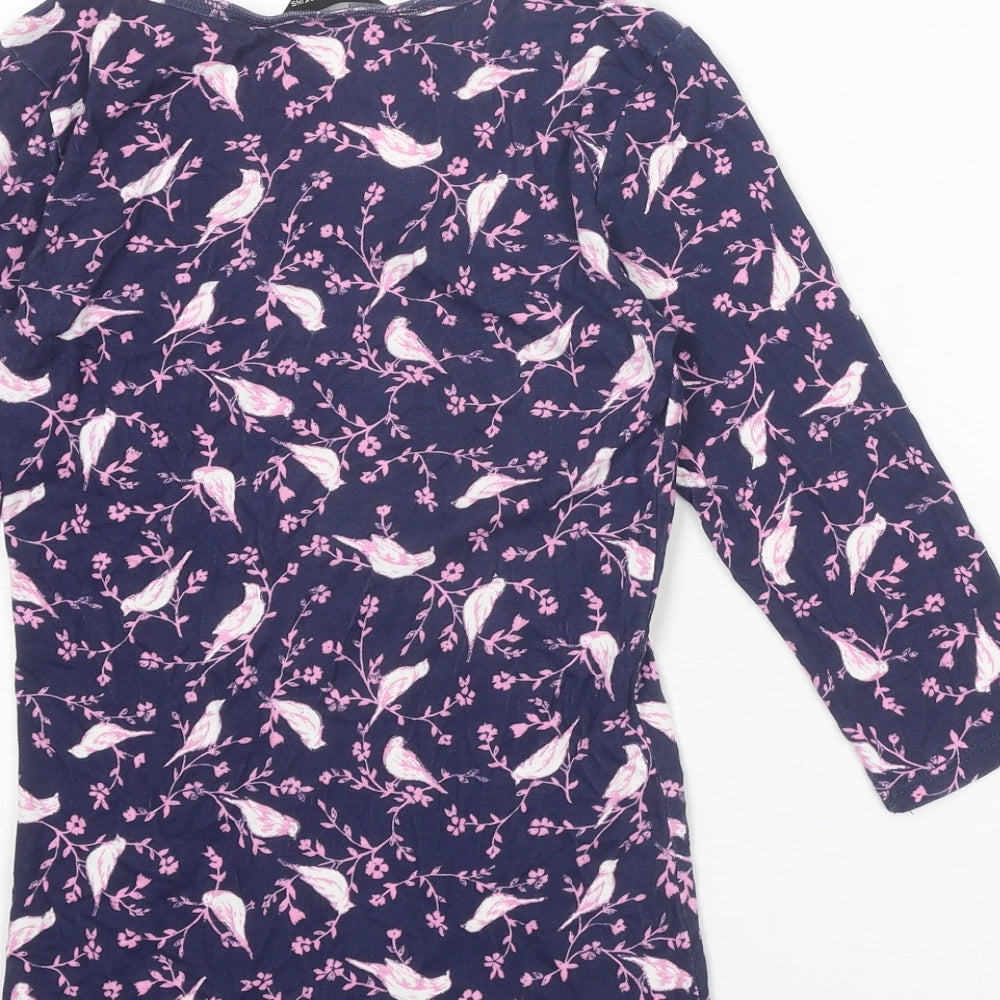 Dorothy Perkins Womens Blue Geometric Cotton Basic T-Shirt Size 8 Scoop Neck