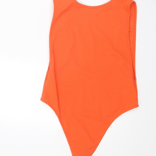PRETTYLITTLETHING Womens Orange Polyester Bodysuit One-Piece Size 14 Zip - Open Back