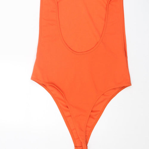 PRETTYLITTLETHING Womens Orange Polyester Bodysuit One-Piece Size 14 Zip - Open Back