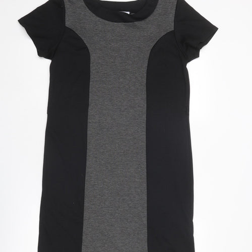 Mimosa Womens Black Colourblock Polyester T-Shirt Dress Size 14 Round Neck Pullover