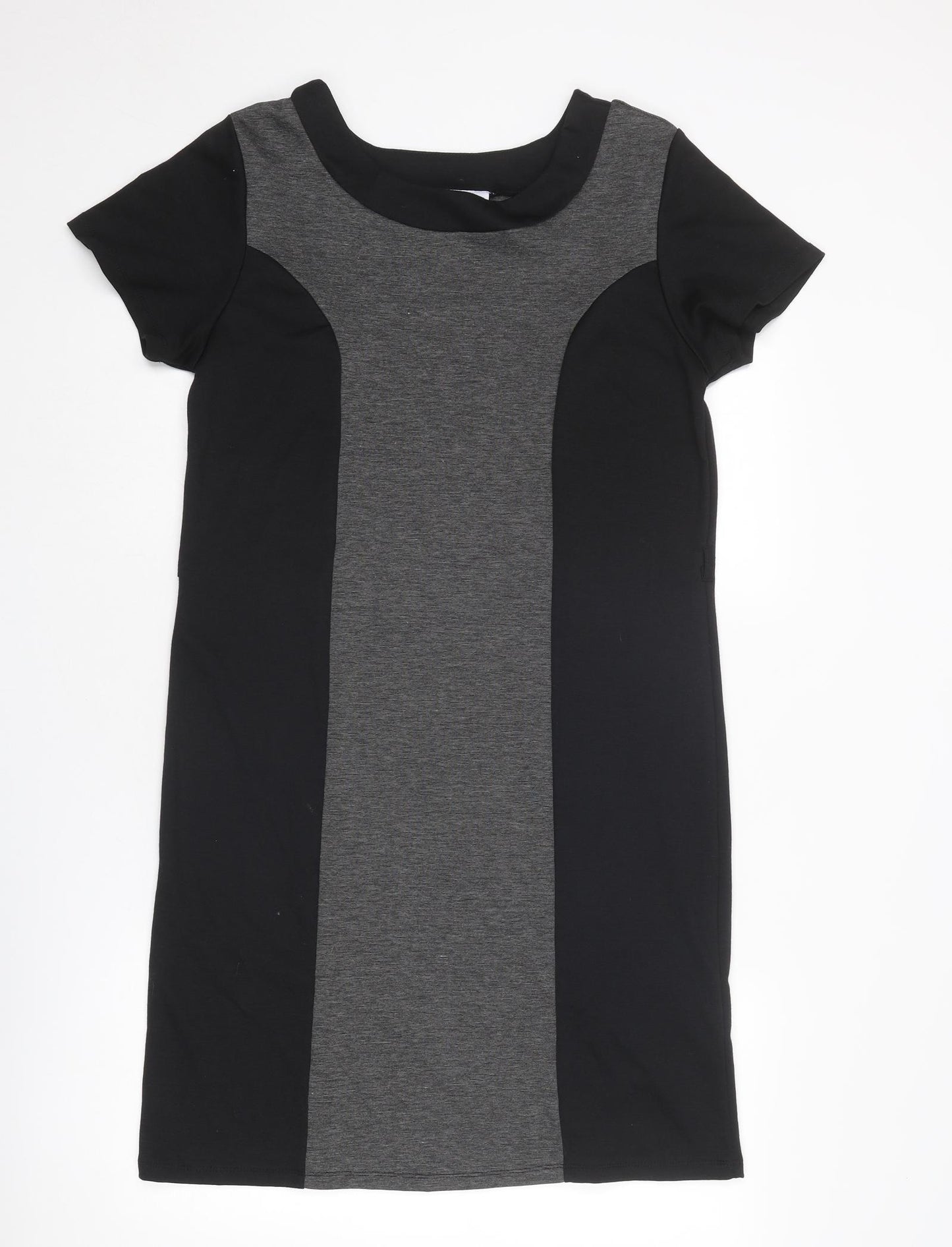 Mimosa Womens Black Colourblock Polyester T-Shirt Dress Size 14 Round Neck Pullover