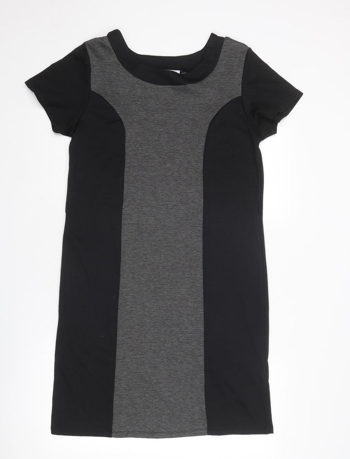 Mimosa Womens Black Colourblock Polyester T-Shirt Dress Size 14 Round Neck Pullover