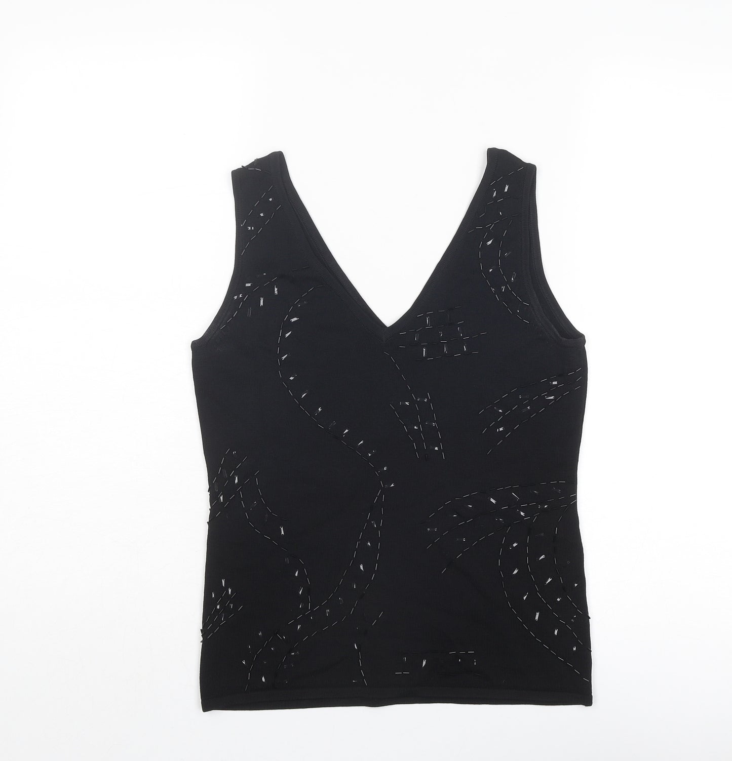 AMARANTO Womens Black Viscose Basic Tank Size 10 V-Neck