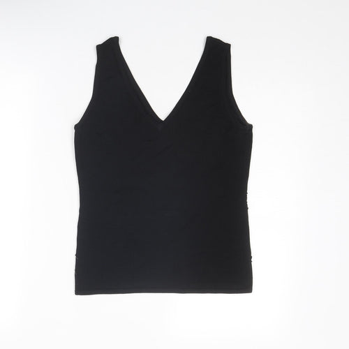 AMARANTO Womens Black Viscose Basic Tank Size 10 V-Neck