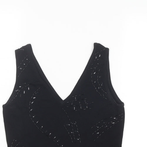 AMARANTO Womens Black Viscose Basic Tank Size 10 V-Neck