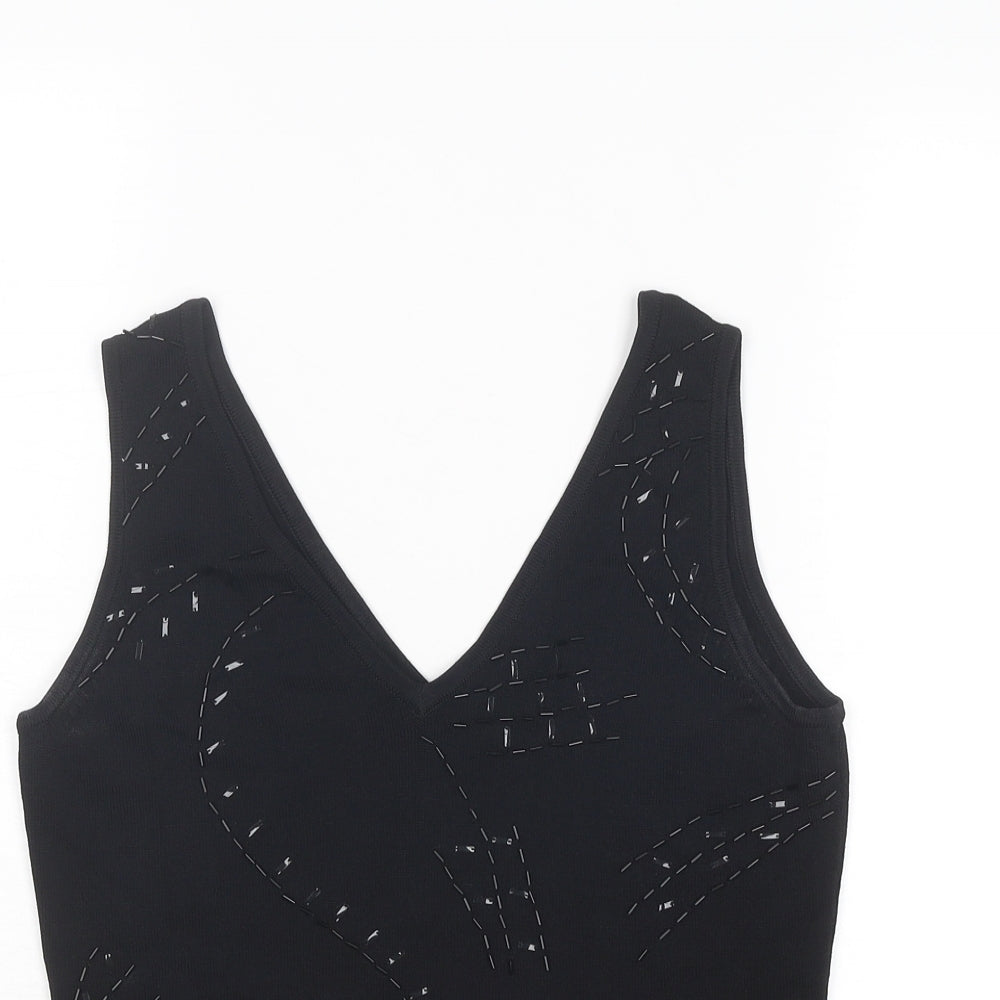 AMARANTO Womens Black Viscose Basic Tank Size 10 V-Neck