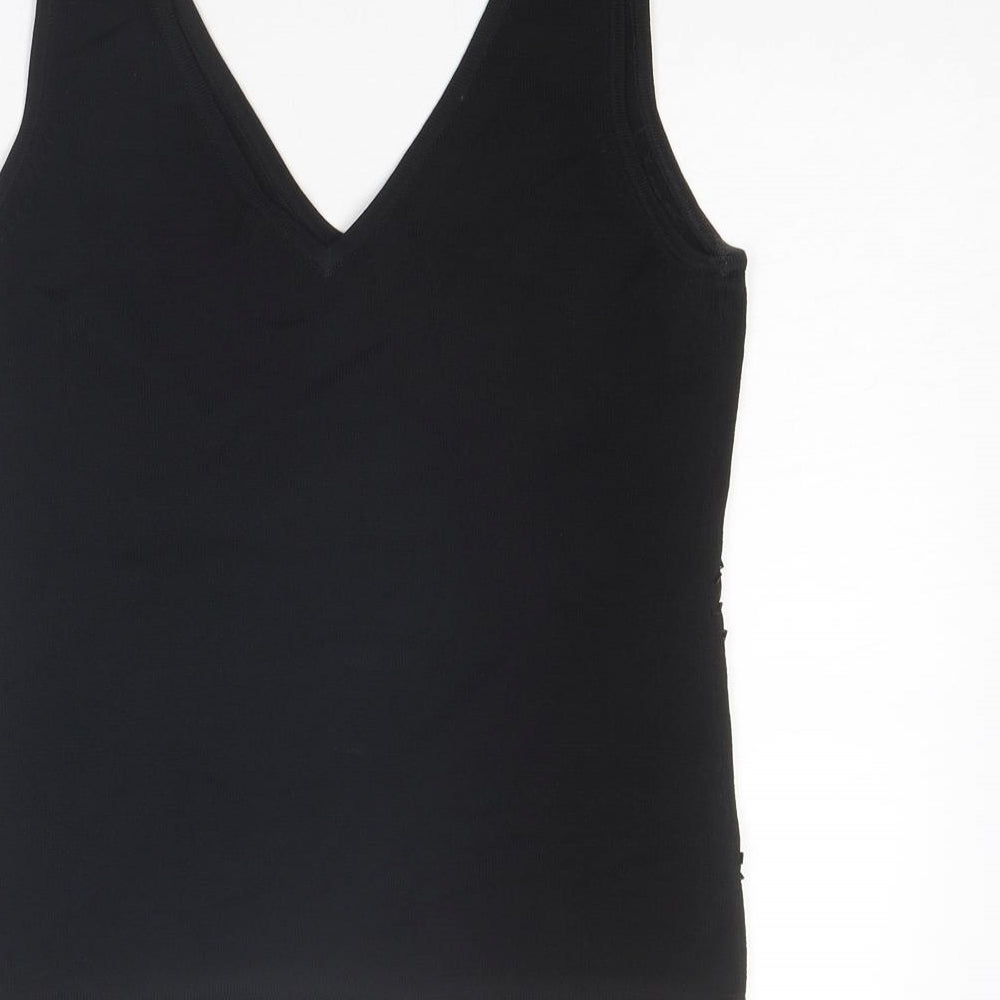AMARANTO Womens Black Viscose Basic Tank Size 10 V-Neck