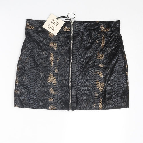 QED London Womens Black Animal Print Polyester A-Line Skirt Size 14 Zip - Snakeskin pattern