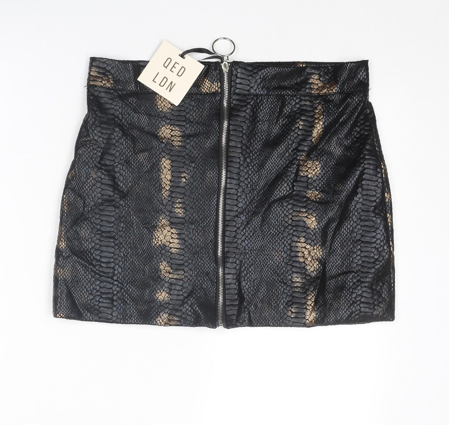 QED London Womens Black Animal Print Polyester A-Line Skirt Size 14 Zip - Snakeskin pattern