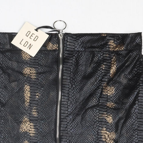 QED London Womens Black Animal Print Polyester A-Line Skirt Size 14 Zip - Snakeskin pattern