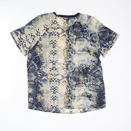 River Island Womens Multicoloured Animal Print Polyester Basic T-Shirt Size 10 Crew Neck